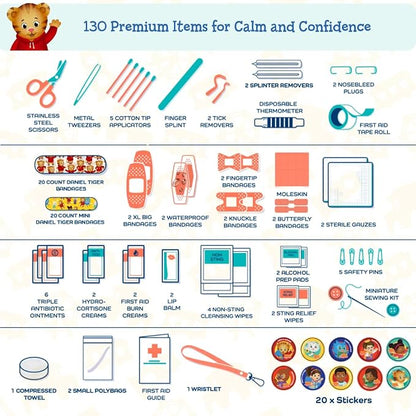 KeepGoing Daniel Tiger’s Travel First Aid Kit for Kids – 130 Pc. for Car, Home, Purse, Diaper Bag & Backpack with Latex-Free Bandages - Mini First Aid Kit Travel Size TSA-Approved