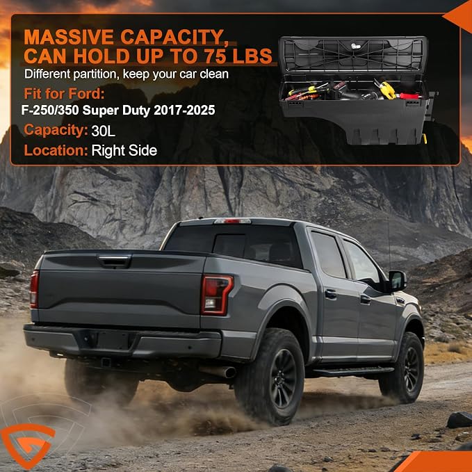 GEARLAST Truck Bed Storage Box Fit for Ford F-250/350 Super Duty 2017-2025 Passenger Side,Right Toolboxs SwingCase