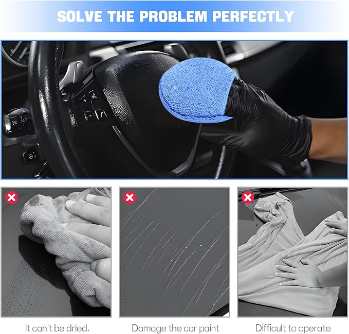 Hovom 6PCS Microfiber Wax Applicator, 5" Round Applicator Pads, Soft Automotive Waxing Foam Pads, Buffing Pads for Car Cleaning, Polishing and Detailing, Reusable Car Wash Sponge (Blue)