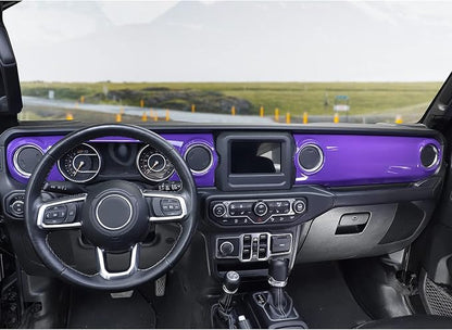 Dashboard Decorative Panel Cover Fit for 2018-2023 Jeep Wrangler JL JLU & Jeep Gladiator JT,Center Console Trim Cover Kit(Purple)
