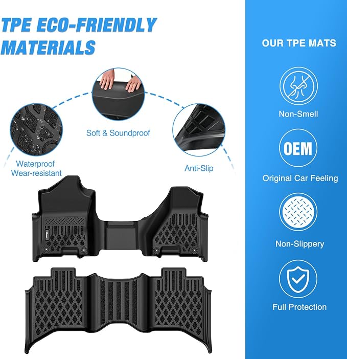 Nilight TPE Floor Mats for Dodge Ram 1500 2500 3500 Bench Seat Crew Cab 2013 2014 2015 2016 2017 2018 & Ram 1500 Classic 2019 2020 2021 2022 2023 2024 All Weather Custom Fit Heavy Duty Floor Liners