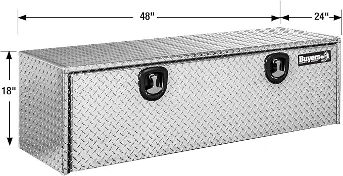 Buyers Products 1705120 Diamond Tread Aluminum Underbody Truck Tool Box, 18 x 24 x 48, Made in USA, .100 in. Thick, Corrosion Resistant, Locking Compression Latch, Secure Storage for Work Trucks