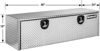 Buyers Products 1705120 Diamond Tread Aluminum Underbody Truck Tool Box, 18 x 24 x 48, Made in USA, .100 in. Thick, Corrosion Resistant, Locking Compression Latch, Secure Storage for Work Trucks