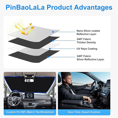 Custom Fit Windshield Sun Shade for Ford Mustang Mach E 2021-2026 | Custom Fit Windshield Cover, Blocks UV Rays, Double-Layer Heat Shield, Durable Frame, Easy Fold & Storage