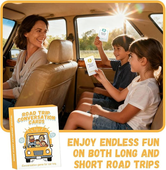 Road Trip Conversation Cards for Kids and Adults - Talk, Laugh, Bond for Family Trip - Conversation Cards for Family, Car Game, Road Trip Essentials