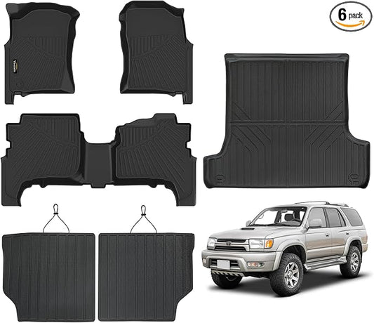 Floor Mats Custom for Toyota 4Runner 1996 1997 1998 1999 2000 2001 2002 Trunk Mat & Backrest Mat All Weather TPE Rubber Cargo Liner Full Set Floor Liners for 3rd Gen 4Runner Accessories, Black