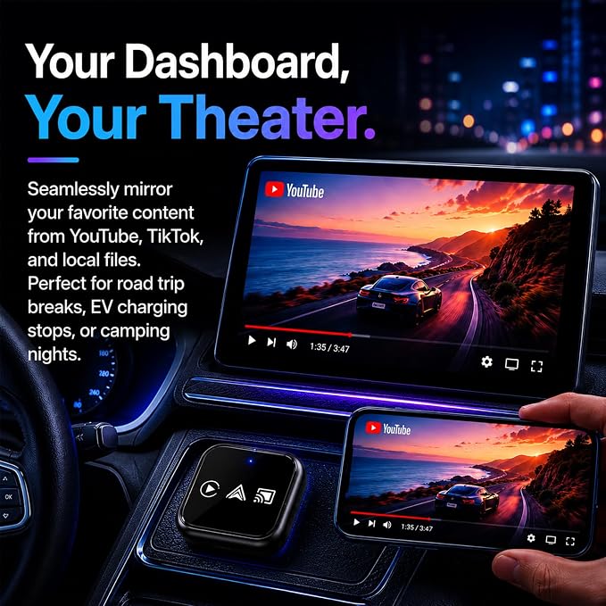 2026 Wireless CarPlay Adapter for iPhone, 3-in-1 Wired to Wireless CarPlay Dongle with AirPlay, 5-Second Auto Connect, Low Latency, USB-A/C for OEM Wired CarPlay Cars