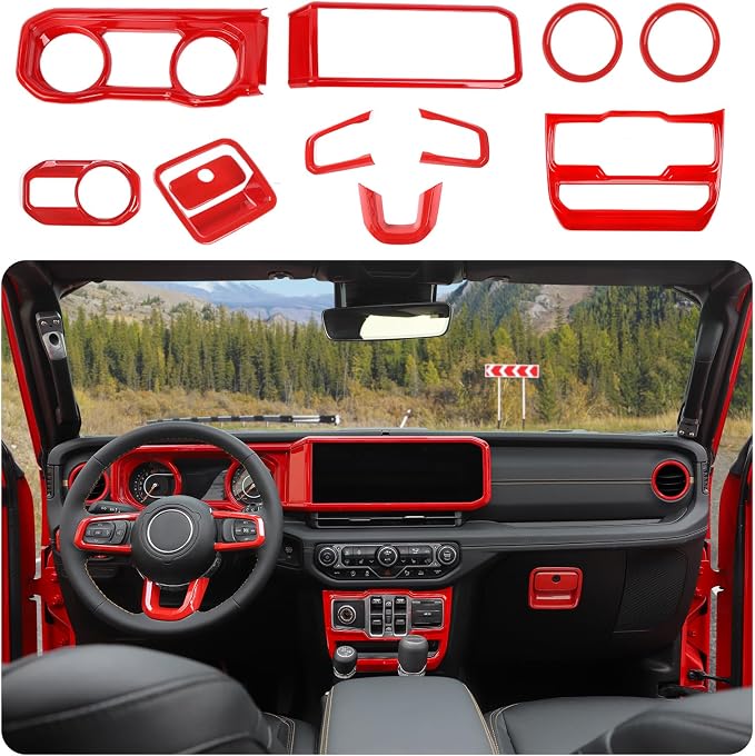 JeCar 11pcs Red Interior Trim Kit for 2024 2025+ Jeep Wrangler JL JLU & Gladiator JT