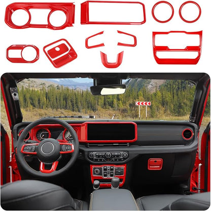 JeCar 11pcs Red Interior Trim Kit for 2024 2025+ Jeep Wrangler JL JLU & Gladiator JT