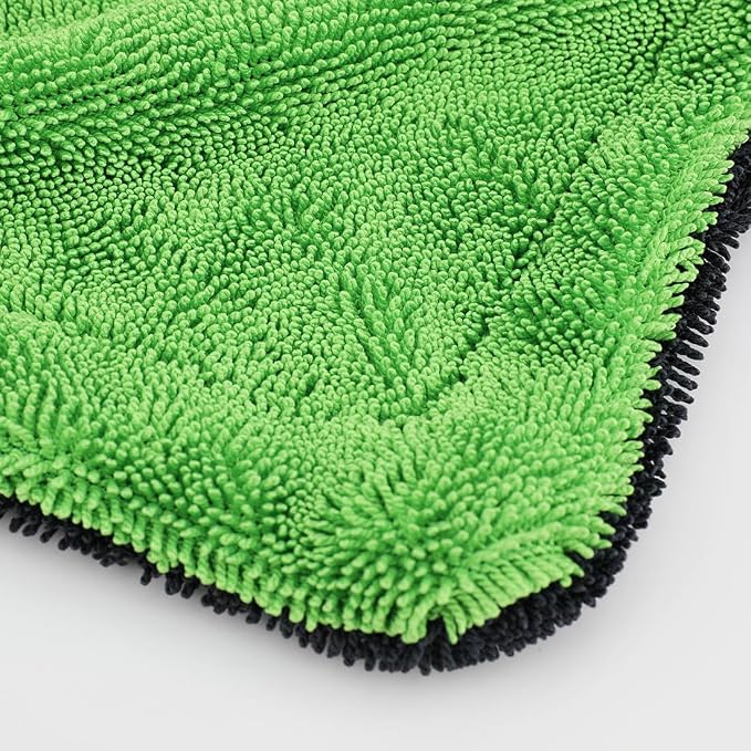 1200GSM Microfiber Car Drying Towel, Double-Twist Loop, Ultra-Absorbent, Quick-Dry, Lint- & Streak-Free, Scratch-Safe, for Car Wash & Detailing (1 Pack) (Dark Grey & Green, 24" x 36")