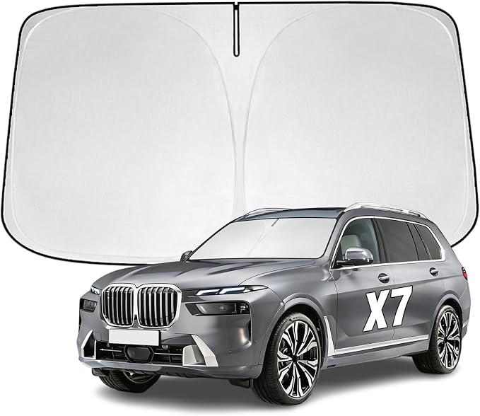 Windshield Sun Shade for BMW X7 2018-2026 Sunshade 300T Windshield Cover Shield Protector Blocks UV Rays Custom Fit X7 Front Window Shades Windshield Accessories Keep Cool Foldable