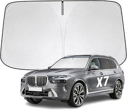 Windshield Sun Shade for BMW X7 2018-2026 Sunshade 300T Windshield Cover Shield Protector Blocks UV Rays Custom Fit X7 Front Window Shades Windshield Accessories Keep Cool Foldable