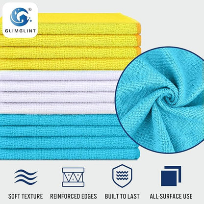 GLIMGLINT Microfiber Cleaning Cloth,12PK Reusable Cleaning Rags, Highly Absorbent Shop Rags Bulk, All-Purpose Car Cleaning Towels for TV Screen, Kitchen, Restaurant Garage, 14"X12", Multicolor