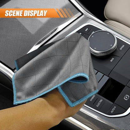 Car Carbon Microfiber Towels, 12" x 12" No Lint No Streak Cleaning Towel, Reusable Soft Car Wash Cloth, Universal Auto Polishing Detailing Rag for Glass Window Mirror(SkyBlue)