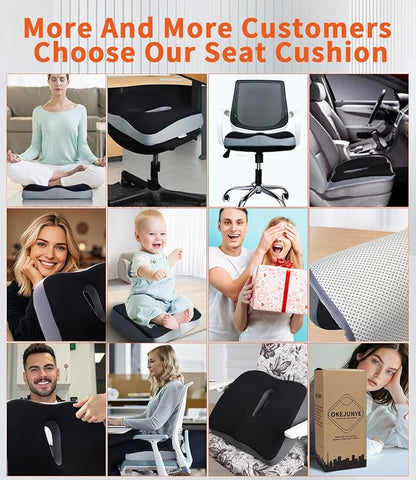 Memory Foam Seat Cushion, Large Office Chair Cushions Chair Pad for Tailbone Sciatica Coccyx Lower Back Pain Relief, Orthopedic Butt Pillow for Desk Chair Car Wheelchair Long Sitting (Black)