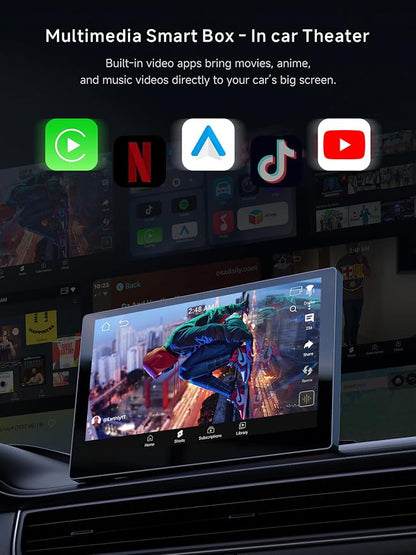 Wireless CarPlay & Android Auto Adapter, Supports for Netflix/YouTube, AI Box Carplay, Drivechat with AI Skills, Dual WiFi, Bluetooth, Fits for OEM Wired CarPlay Cars