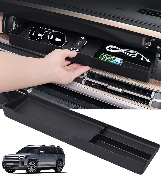 Upper Glove Box Organizer for Hyundai Santa Fe 2026 2025 2024, Interior Accessories Passenger Side Storage Drawer Box Organizer Insert Tray for 2024-2026 Santa Fe, Black