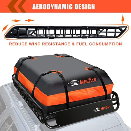 Roof Rack Cargo Carrier Basket 51"*36"*5"+Waterproof Bag 15 Cubic Feet(44"*34"*17"),and Cargo Net with Attachment Hooks,Ratchet Straps.200 Lbs Capacity,Universal Rooftop Large Size Roof Rack