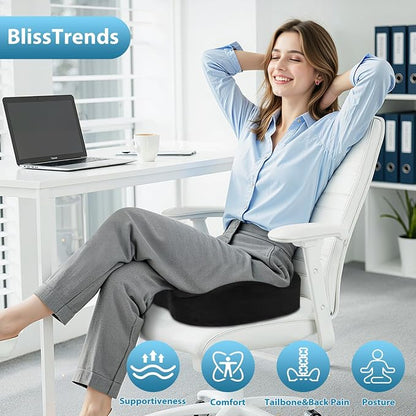 BlissTrends Extra Thick Seat Cushion for Office Chair & Car Seat, Black | Tailbone & Sciatica Relief, Ergonomic Support, High-Density Memory Foam, Comfort for Extended Sitting