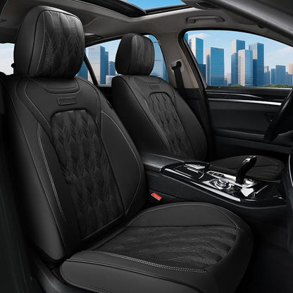 Coverado Car Seat Cover, Black Luxury Seat Cover for Cars, Premium Nappa Leather Seat Covers Full Set with Embossed Pattern, Waterproof Car Seat Protector Car Seat Cushions Universal Fit Most Vehicle