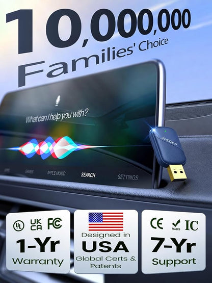 Wireless CarPlay Adapter for iPhone - Wired to Wireless CarPlay Dongle with USB-A/USB-C, Gold-Plated USB, Low Latency, Auto Reconnect, Mini Plug & Play Adapter for OEM Wired Cars 2016+