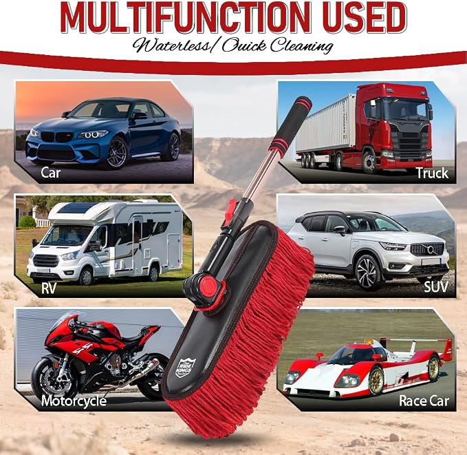 RideKings Car Duster Exterior Scratch Free, Wax Cotton Auto Dust Remover with Extendable Handle, Car Cleaning Brush for SUV, Truck & RV