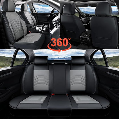 Coverado Front Seat Covers, Leather Car Seat Covers Luxury Automotive Seat Covers for Cars, Waterproof Car Seat Protectors Car Seat Cushion Universal Fit for Most Cars Trucks SUV Vehicles, Black&Gray