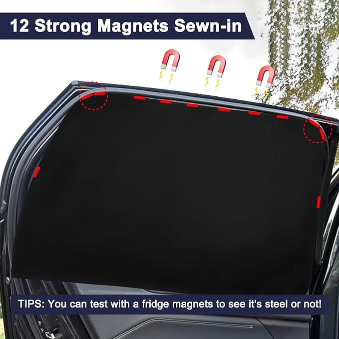 Ovege Car Window Shades Magnetic Suedette - Back Seat 2pcs Privacy Curtain UV Protection