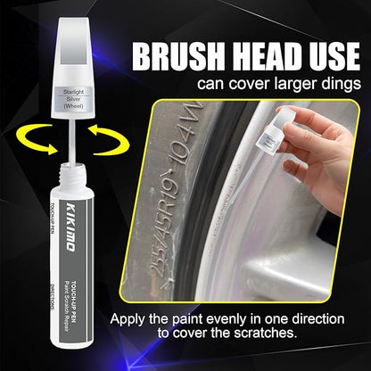 KIKIMO Gunpowder Rim Touch Up Paint for Tesla Model Y/3/S/X Gemini Dark/Uberturbine/Arachnid/Cybersteam/Turbine Wheel, 2 In 1 Wheel Scratches Repair with Pen Tip and Brush for Quick & Easy Fix