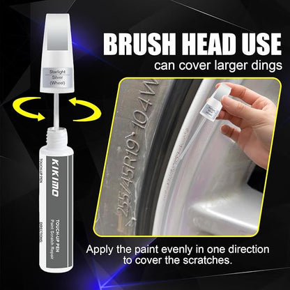 KIKIMO Matte Black Rim Touch Up Paint for Tesla Model Y 20'' Induction Wheel/19’’ Crossflow Wheel, 2 In 1 Wheel Scratches Repair with Pen Tip and Brush, Curb Rash Repair with Color-Matched for Quick & Easy Fix