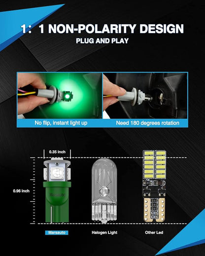 Marsauto 194 LED Light Bulb Green, 168 T10 2825 LED Replacement Bulbs for Car Dome Map Door Courtesy License Plate Lights (Pack of 10)