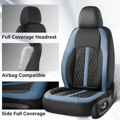 Coverado Universal Leather Seat Covers Full Set for 5 Seats – Waterproof, Durable All-Weather Protector for SUV, Pickup Truck, Sedan, Blue&Black