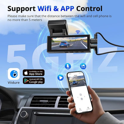 Dash Cams Front and Rear, NQJ 4K+2K Dual Dash Camera for Cars w 64GB Card, 5G Wi-Fi & App, G-Sensor, 3.2” Screen, 24H Parking Mode, 170°Wide Angle, Night Vision
