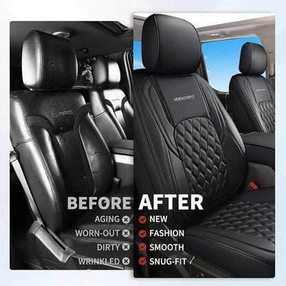 Huidasource Dodge Ram Seat Covers, Front & Rear Pickup Truck Leather Seat Cover Fit for 2009-2018 1500, 2010-2025 2500/3500 Crew Mega Cab, 2019-2025 ram 1500 Classic only (Full Set/Black)
