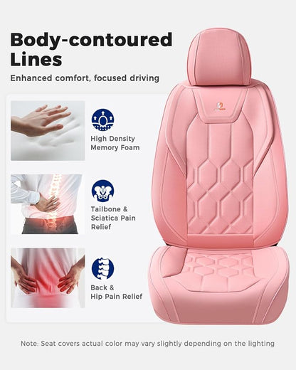 Huidasource Front Seat Covers, Universal Fit for Most Cars SUV Trucks, Full Coverage Leather Seat Cover, Airbag Compatble, Seat Function Retain, Storage Pocket Design, Easy to Install, Pink