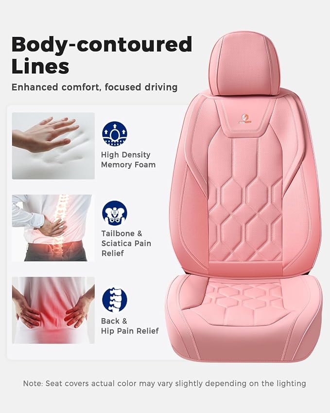 Huidasource Leather Car Seat Covers Full Set, Full Coverage Universal Fit for Most Cars SUVs Trucks, Easy Install with Velcro, Airbag Compatible, Retains Seat Functions & Cupholders, Pink