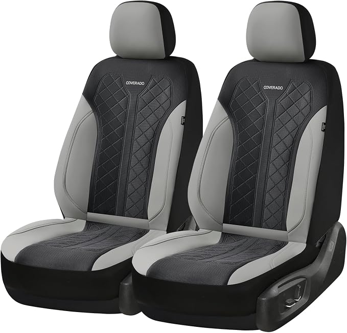 Coverado Front Seat Covers, Automotive Seat Covers 2 Seats, Leather Car Protectors 2-Pack, Auto Seat Covers Spill-Proof Design Universal Fit for SUV, Vans, Sedan, Truck