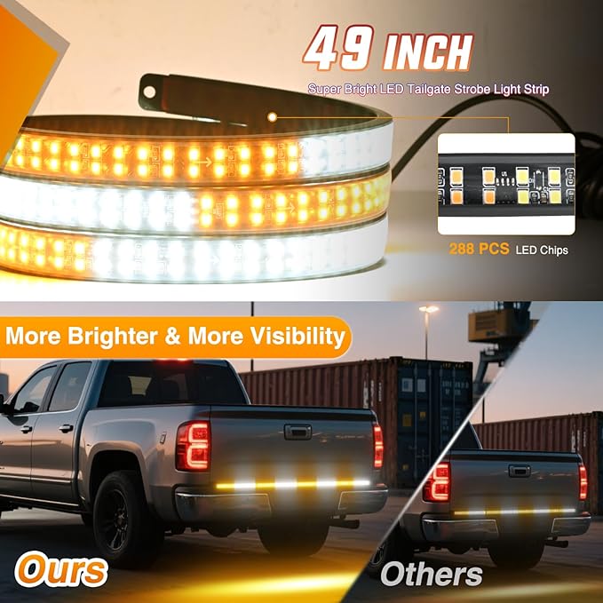 Nilight 49 Inch Emergency Strobe Light Strips with Controller, 288LED Flashing Warning Hazard Safety Rear Window Tailgate Lights for Truck Trailer Construction Plow Pickup SUV Vehicle, Amber White