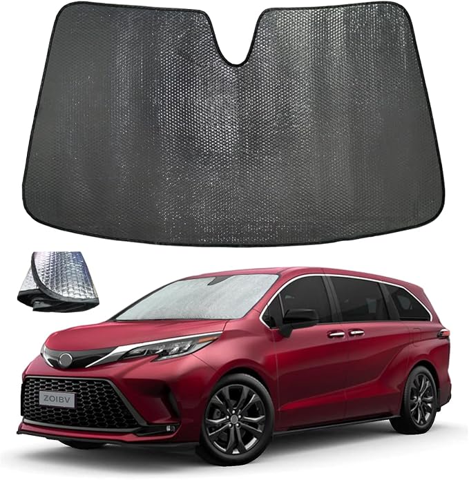 Car Windshield Sun Shade for 2021-2024 2025 2026 Toyota Sienna L LE SE XLE Limited Van Minivan Front Window Sunshade Sun Visor Protection Cover Accessories -5-Layer Bubble Foldable Thicken Block