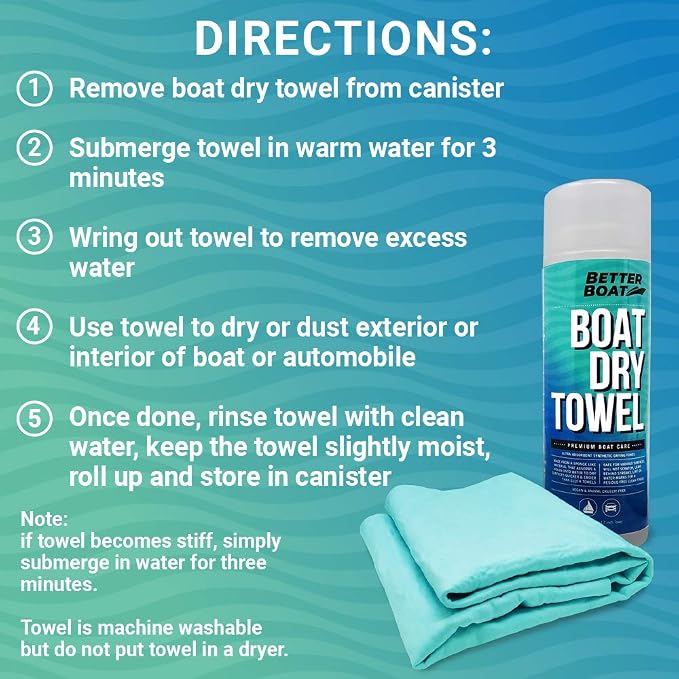 Super Absorbent Towels, Synthetic Chamois Cloth for Car and Boat Drying, Smooth Cooling Towel, Marine Grade Cleaning Supplies, PVA Shammy Dry Towel 1 Pack