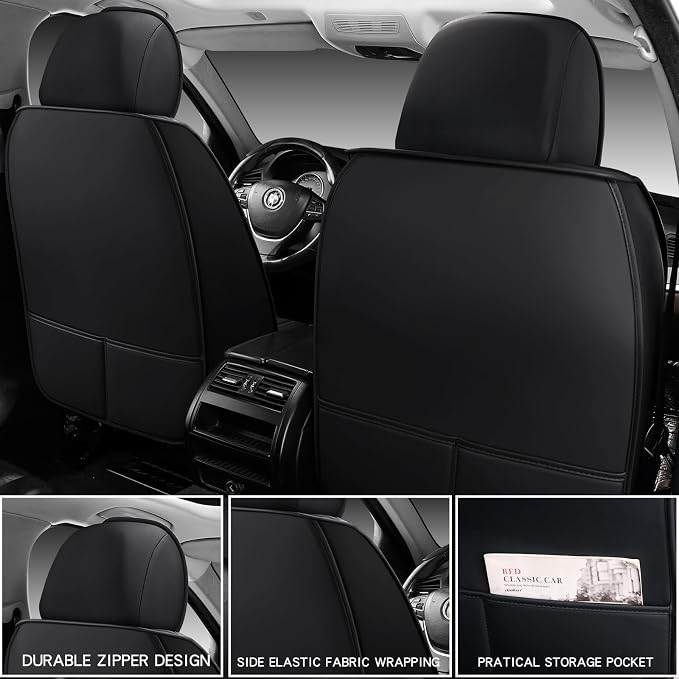 MINGBRON Leather Car Seat Covers Full Set, Universal Faux Leather Car Seat Covers 5 Seats, Automotive Seat Covers for Most Sedans SUVs Trucks, Front and Rear Seat Covers,Wine Red