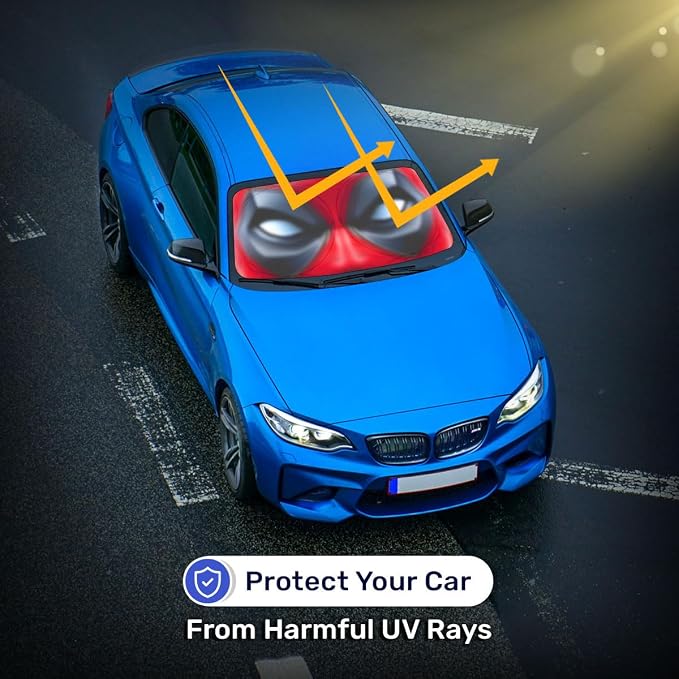 GENANY Funny Red Eyes Movie Windshield Sun Shade for Car SUV Truck (55x29 Inches), Automobile Sunshade, Protector Blocks UV, Car Decor