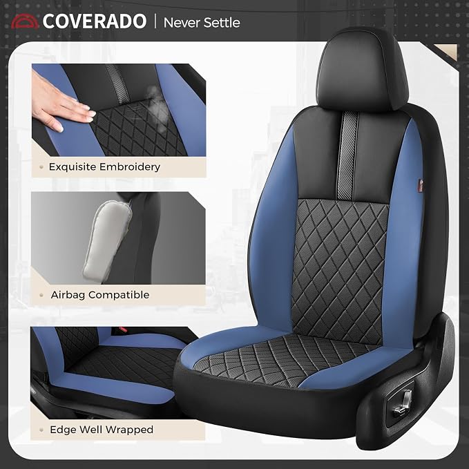 Coverado Car Seat Covers Front Pair, Automotive Leather Seat Covers for Car，Universal Fit Front Back Seat Cover, Non-Slip Waterproof Breathable Car Seat Protector