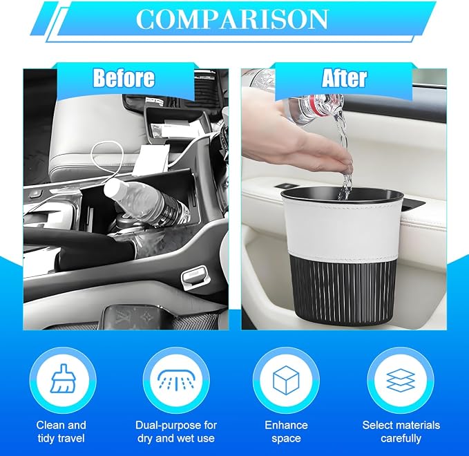 Zpana Car Trash Can, Portable Mini Vehicle Cup Holder Hanging Garbage Container, Multifunctional Automotive Side Door Trash Organizer Can Accessories, Universal for SUV, Sedan, Truck (White)