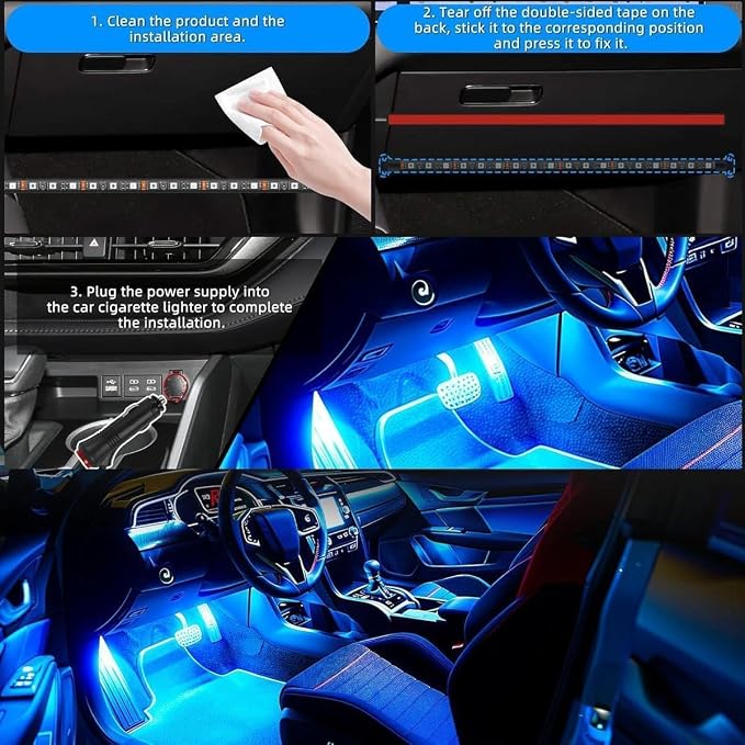 2 Pack Car LED Lights Interior, Ambient Lighting Car with Smart APP Control, Multicolor Interior LED Lights with Music Mode for Truck Jeep SUV, DC 12V