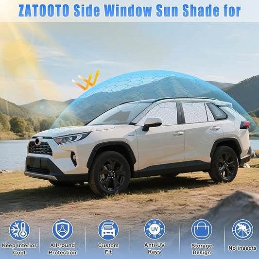 ZATOOTO Car Window Shades for Toyota RAV4 2019-2024, 4 Pcs Magnetic Car Window Covers, 100% UV Protection Foldable Privacy Curtains Side Window Sun Shade for Baby Breastfeeding Sleeping Camping