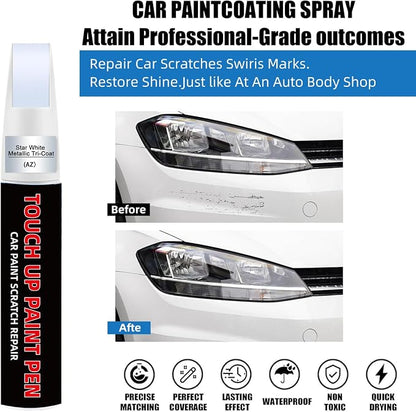 Star White Metallic Tri-Coat(AZ) Car Touch Up Paint for Ford 2-in-1 Car Scratch Repair Pen with Fine Tip&Brush, DIY Color-Code Matched Auto Paint for Rock Chips Door Scratches Paint Nicks Bumper Marks