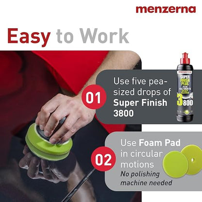 menzerna High Gloss Swirl Remover Kit I Car polishing Set with Menzerna Super Finish 3800 (8oz) and 3.5 Inch Polishing Pad I Brillant Gloss Kit for All Types of Vehicles