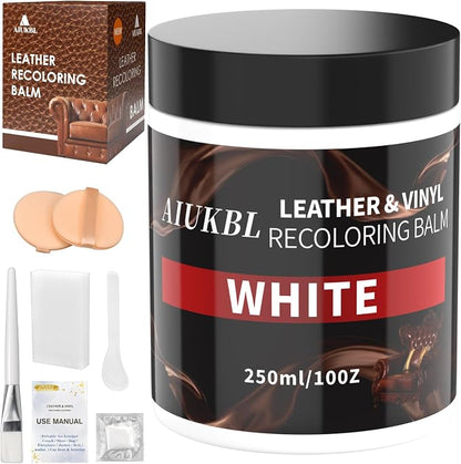 Leather Recoloring Balm, Leather Color Restorer, Leather Restorer for Couches, Leather Scratch Remover, Leather Scratch Repair, Leather Repair Kit for Furniture, Leather Dye (White)