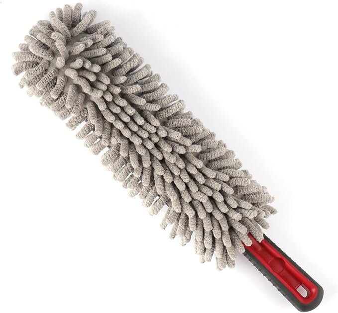 Amiss Mini Car Duster for Dashboard, Microfiber Car Detail Dash Duster for Car and Home Cleaning, Interior Exterior Car Detailing Brush Accessories, Truck, SUV, RV and Motorcycle - Grey